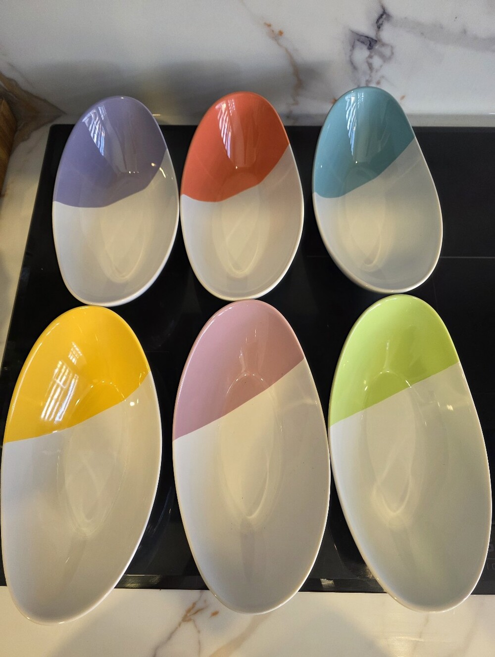 Over&back Set of 6 Multi-Color Rim Stoneware Serving Bowls Dishwasher Oven Safe